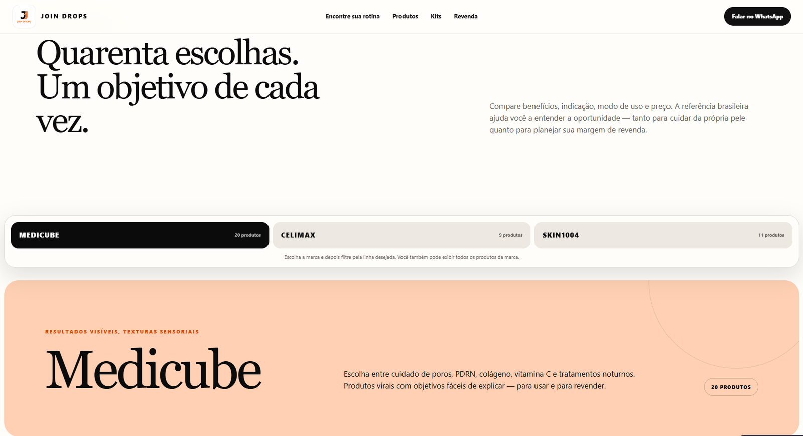 Catálogo de produtos e marcas no site Join Drops